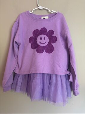 PEEK girls tie side glitter sweatshirt and tulle skirt set, purple, size 6/7
